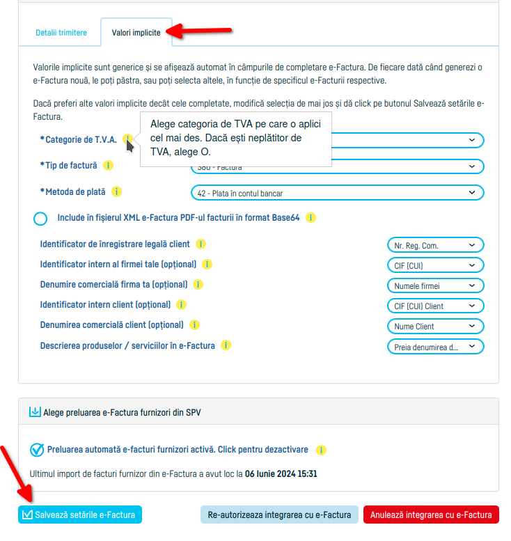 Cum configurezi setările e-Factura - pasul 3