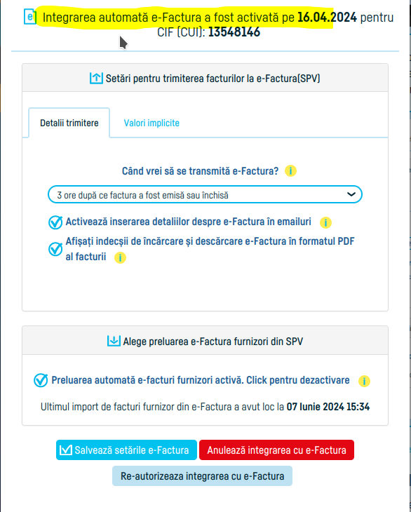 Cum activezi integrarea automată cu e-factura - pasul 7