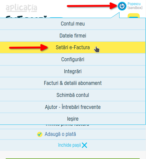 Cum configurezi setările e-Factura - pasul 1