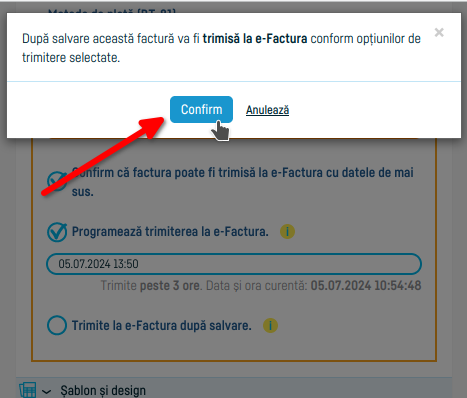 Cum setezi o serie de facturi să transmită e-Factura - pasul 6